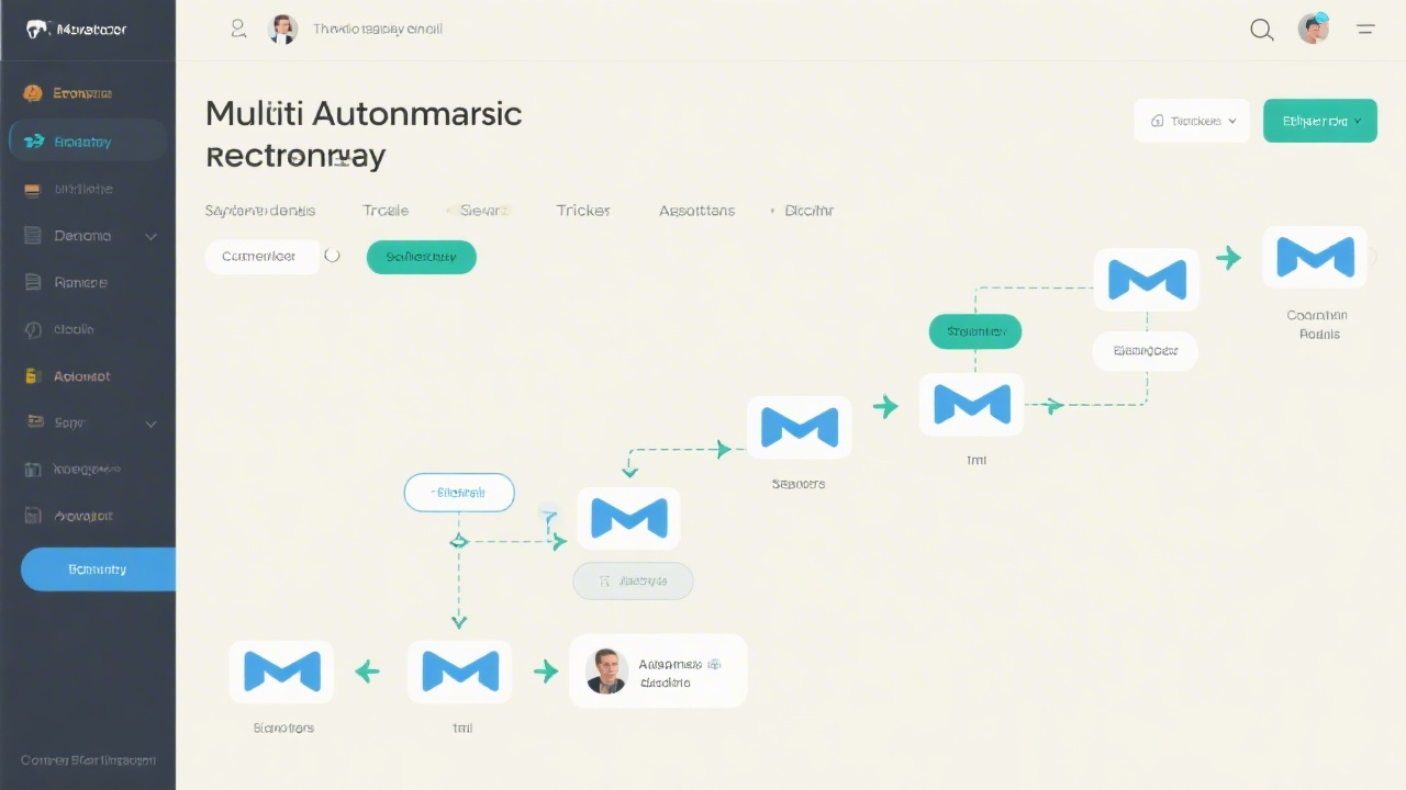 Screenshot-style illustration of a multi-step automated email journey with triggers, delays, and decision points, showing how sequences are planned for different customer actions.