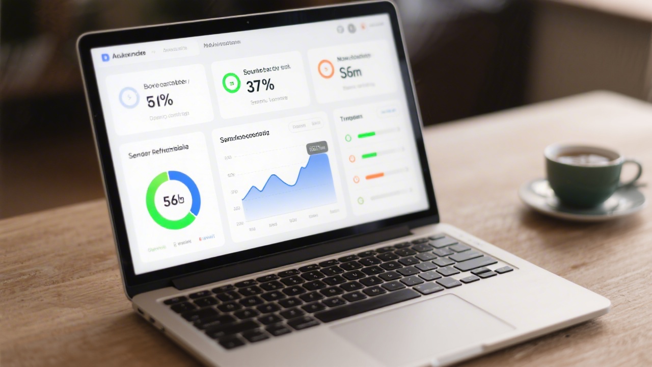 Analytics dashboard on a laptop showing bounce rates, inbox placement, spam complaint trends, and sender reputation indicators important for improving deliverability.